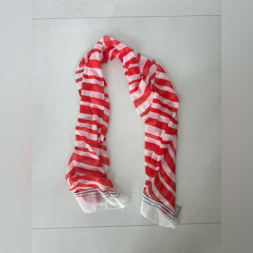 Chico's Red and White Cotton Striped Scarf Wrap